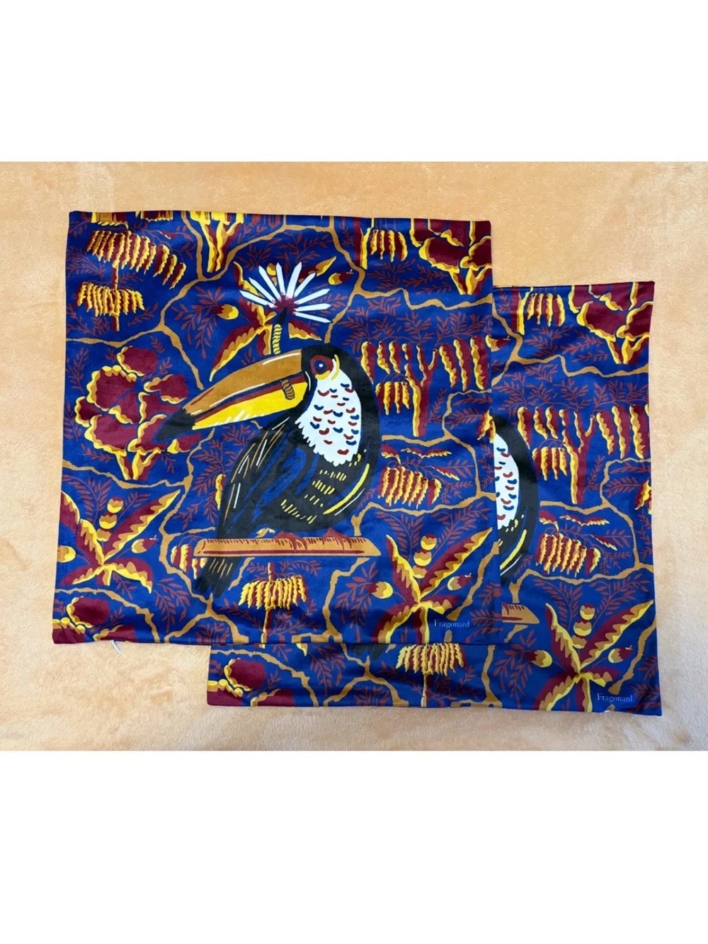 Fragonard Parfumeur Toucan Tropical Bird Pillow Covers Set of 2 France